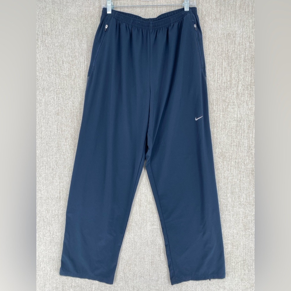 Nike Dri-FIT Track Pants Men L Blue Zipper Pockets Ankle Zip Warmup Lightweight